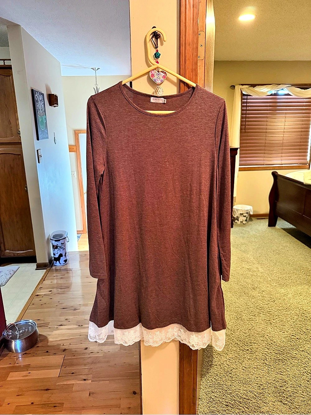 Women's Brown Lace Hem Dress